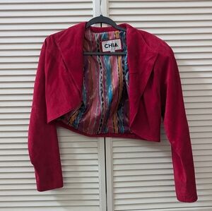 Vintage Chia Red Leather Cropped Bolero Jacket Size Large